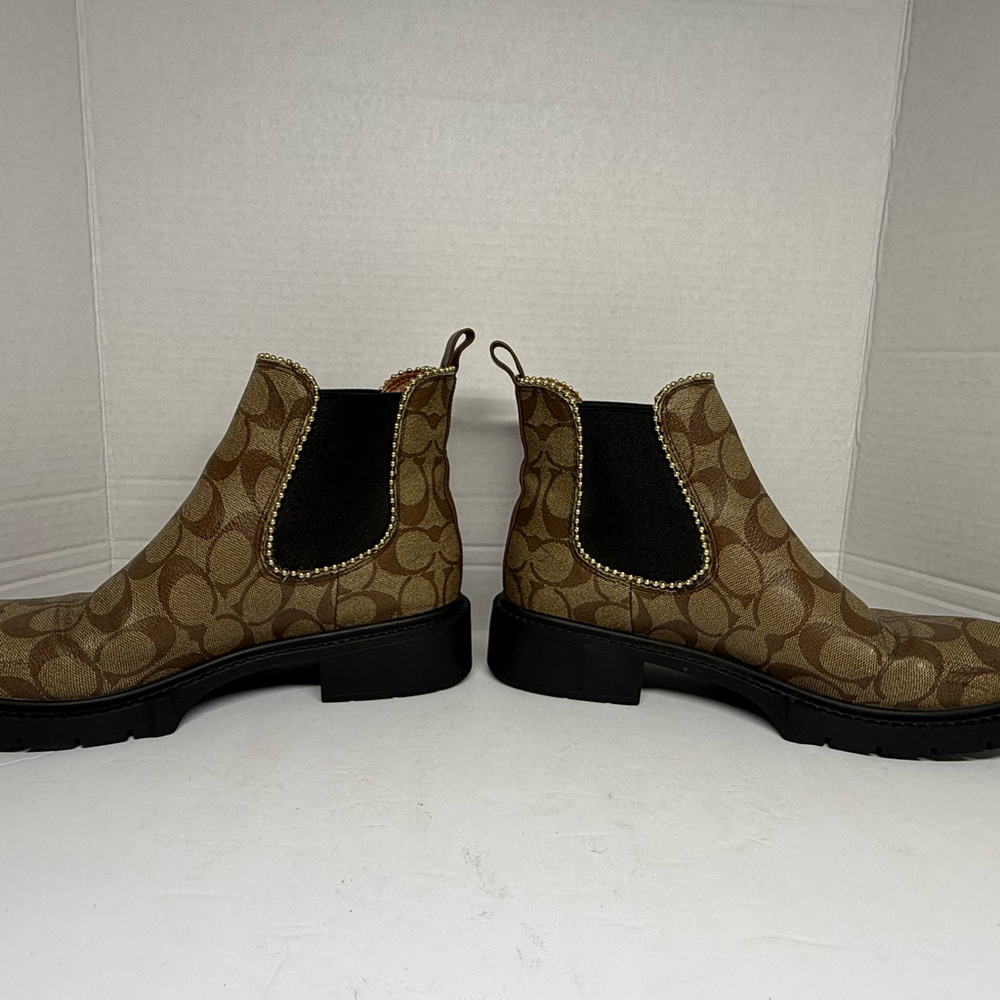 Coach Levy Chelsea Boots Signature Canvas Khaki Black Lug Sole CC781 Sz 8B - Picture 3 of 6